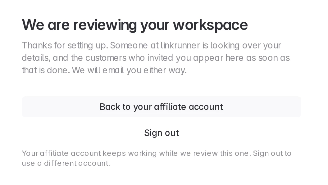 Agency workspace in review, with a button back to the affiliate account
