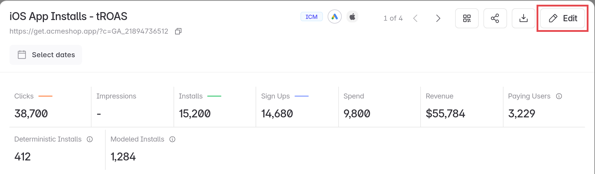 Google campaign panel with the Edit button highlighted