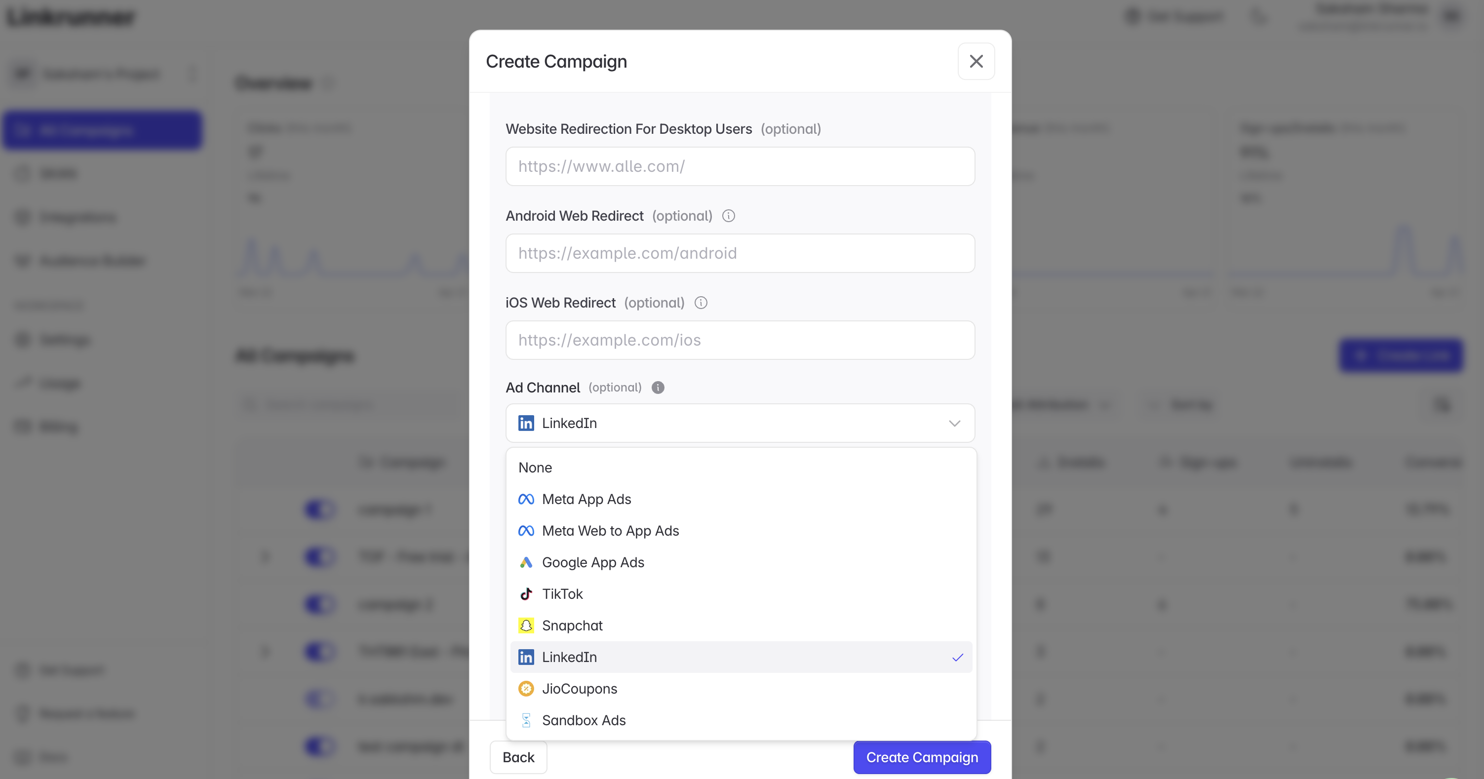 Linkrunner - Select LinkedIn Ad Channel