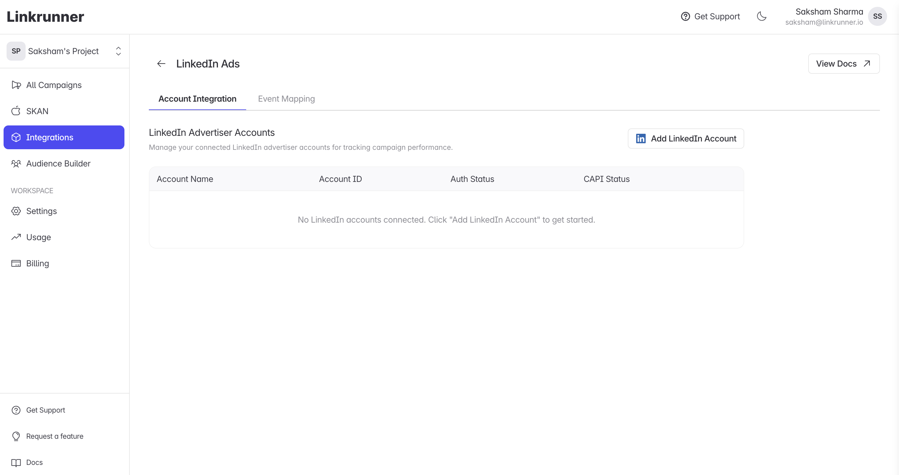 Linkrunner - Add LinkedIn Account