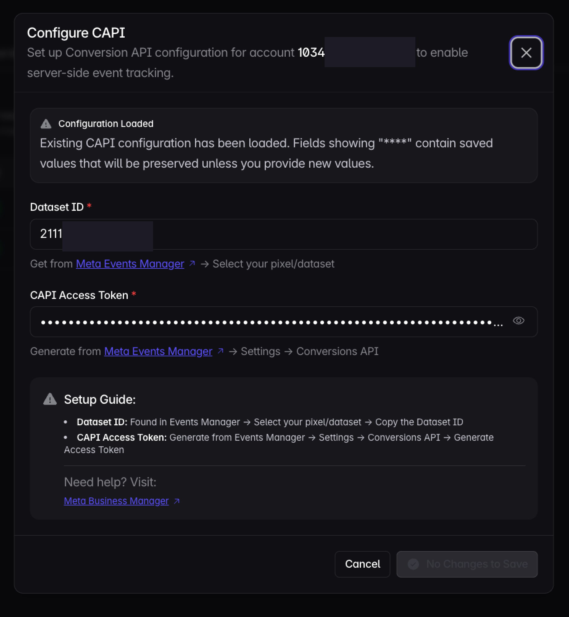 Configure CAPI modal in Linkrunner