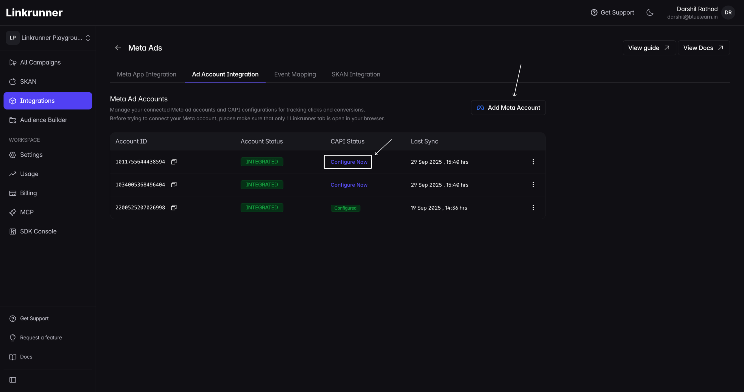 Meta Integration - Add Account