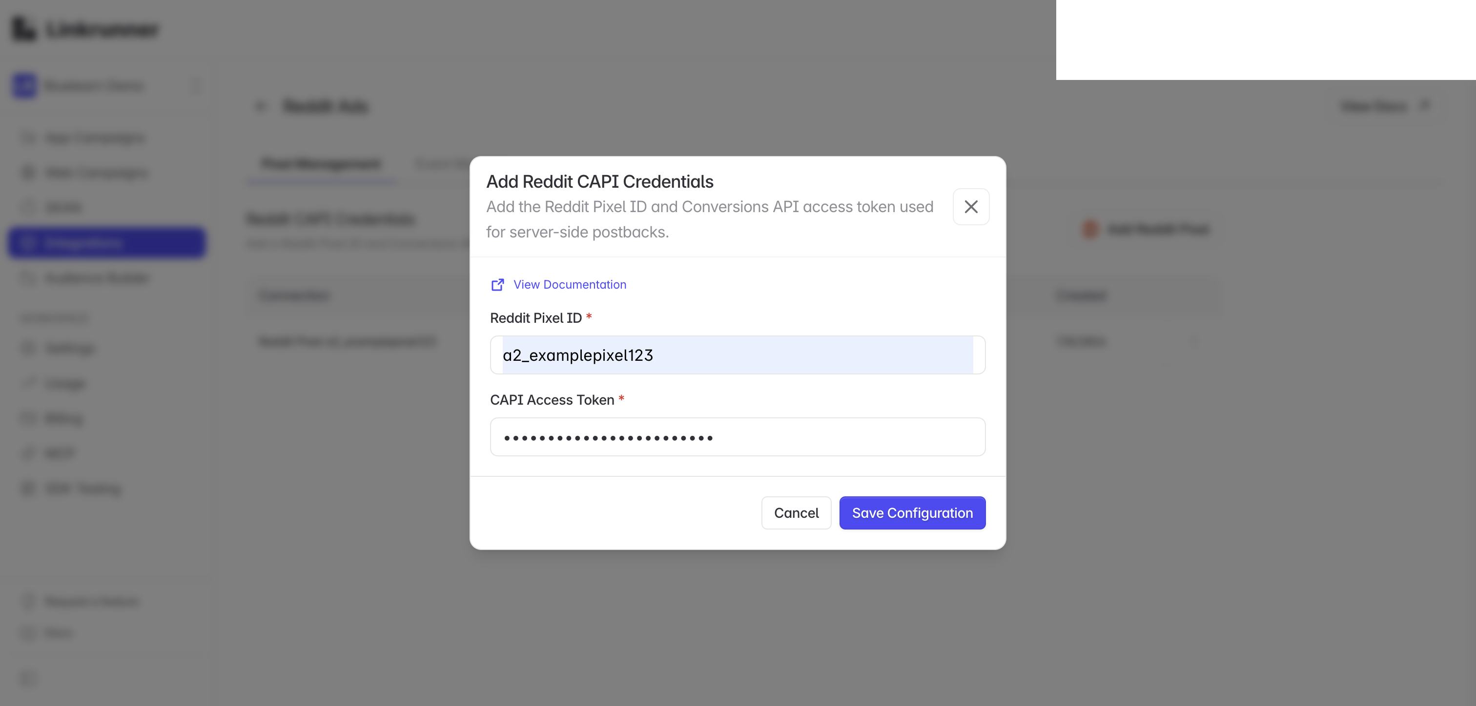 Add Reddit CAPI credentials in Linkrunner