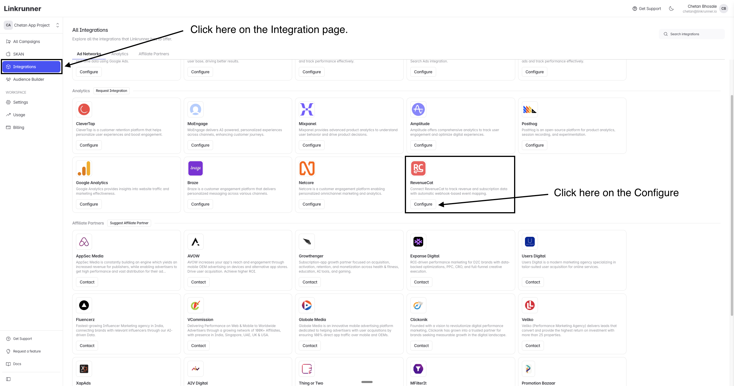 Navigate to RevenueCat integration