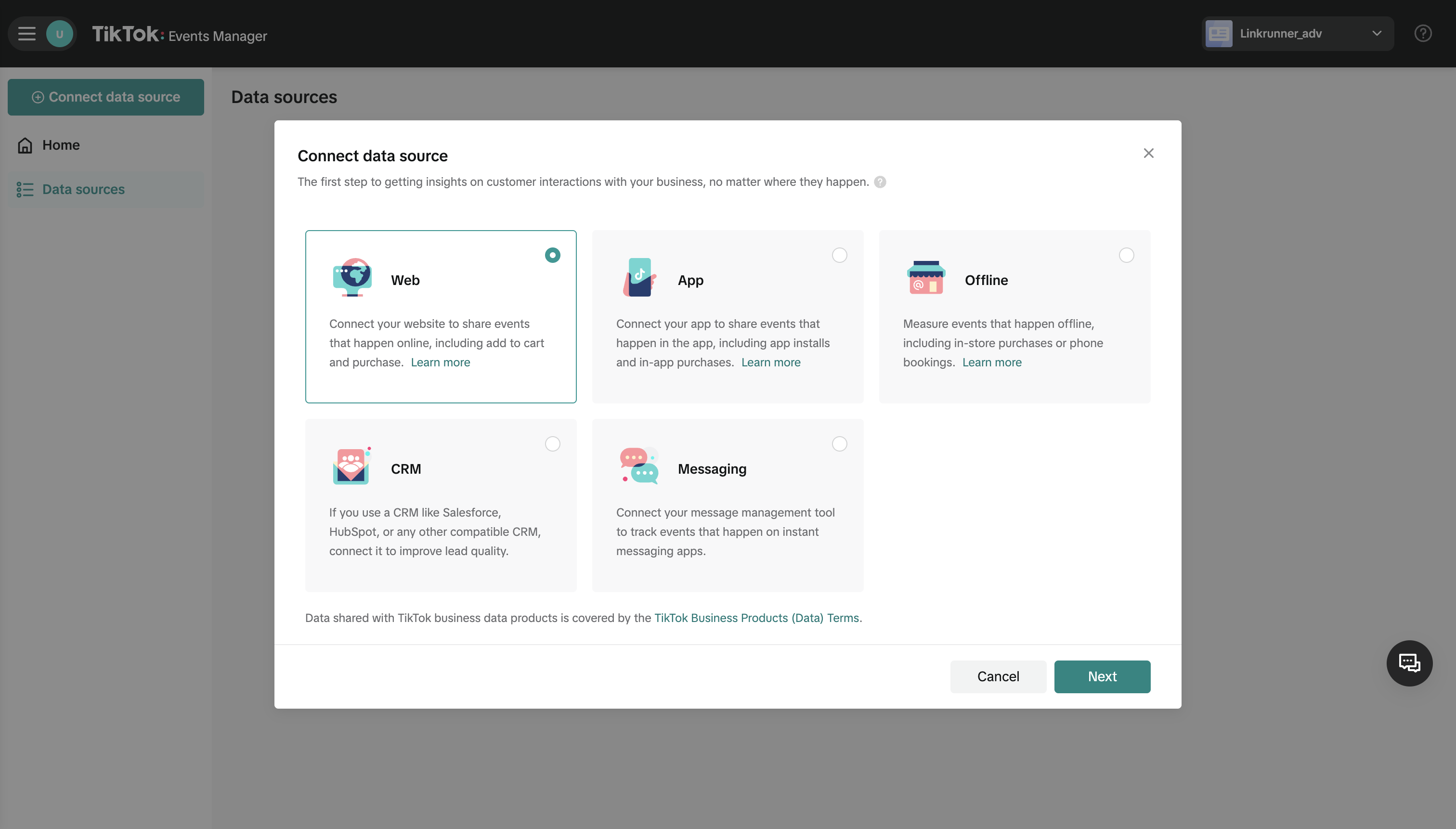 TikTok Events Manager - Select Web