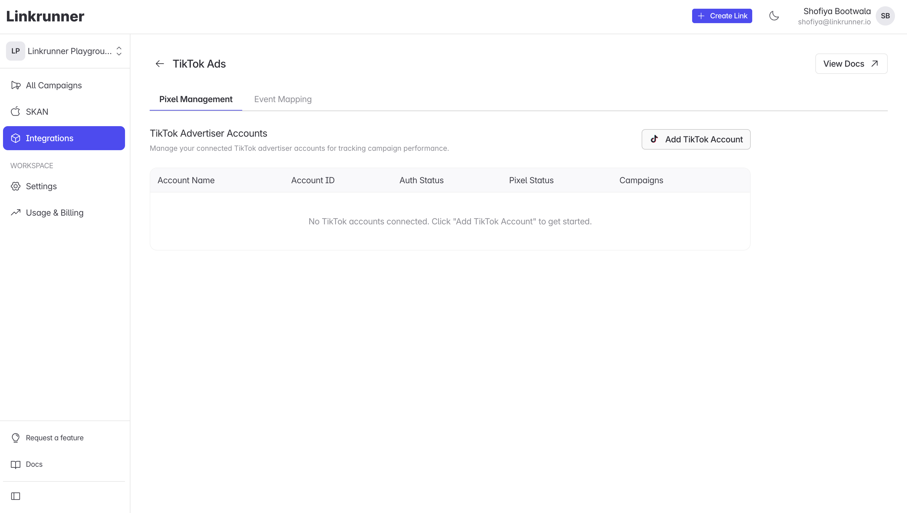 Linkrunner - TikTok Integration