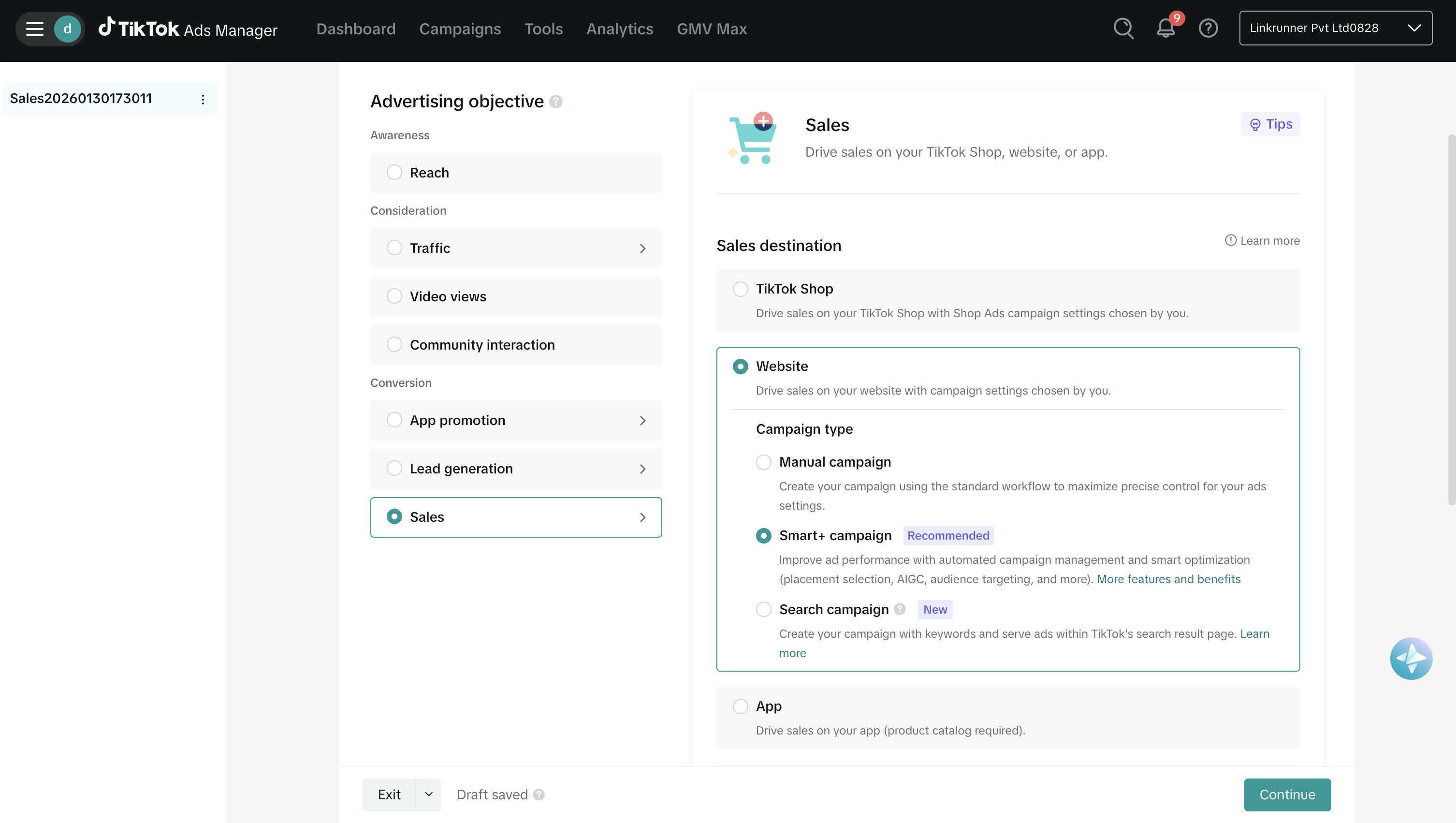 TikTok Campaign - Sales Configuration