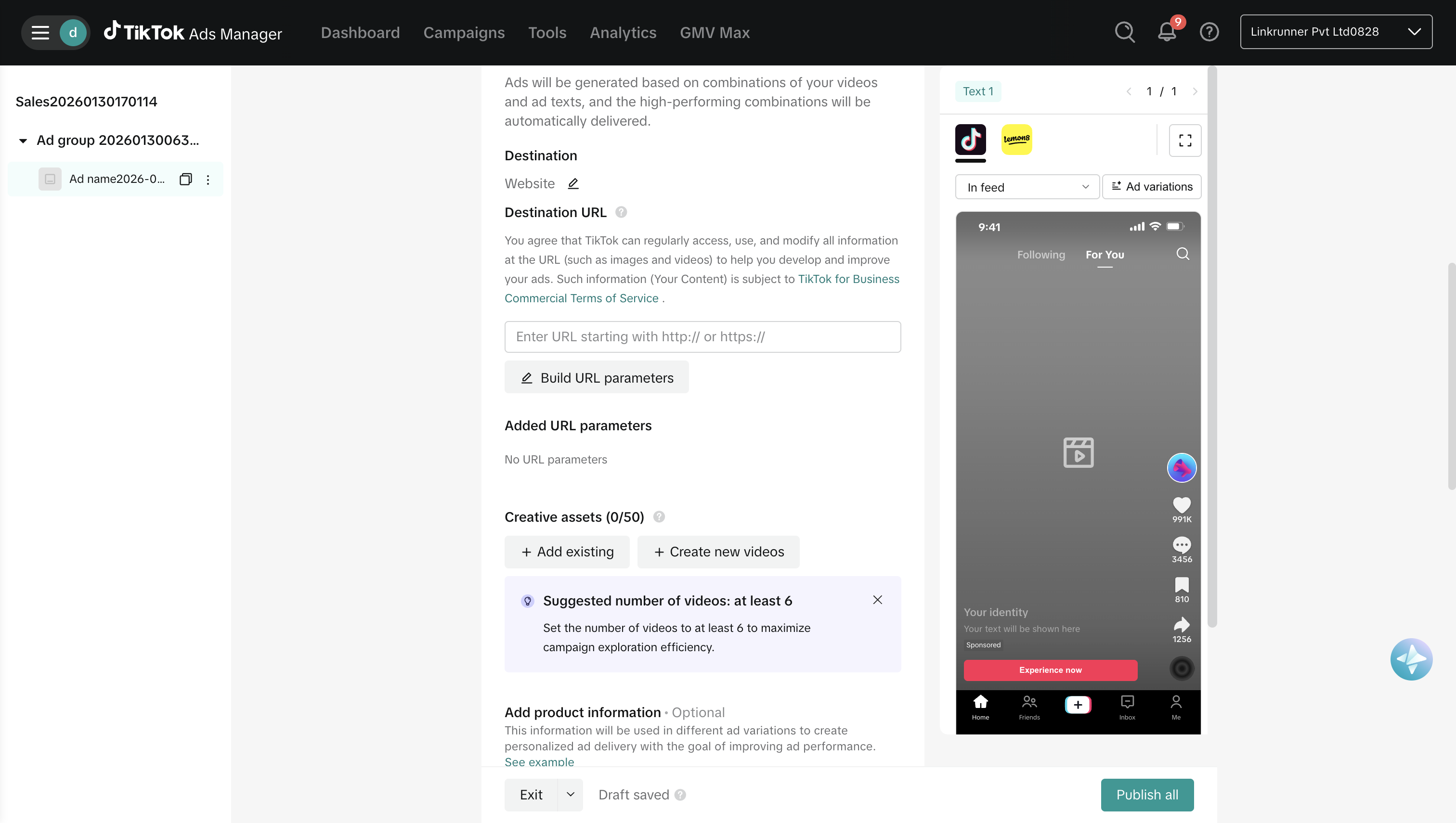 TikTok Campaign - Destination URL