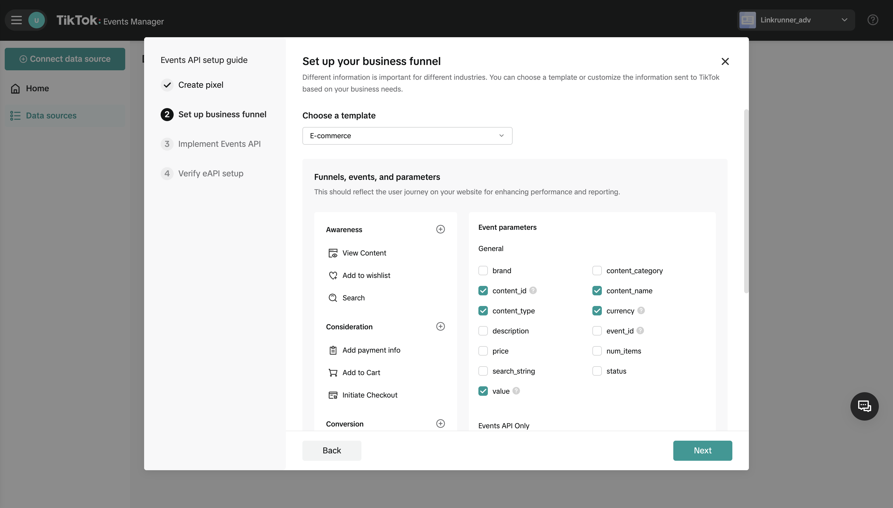 TikTok Events Manager - Select Template