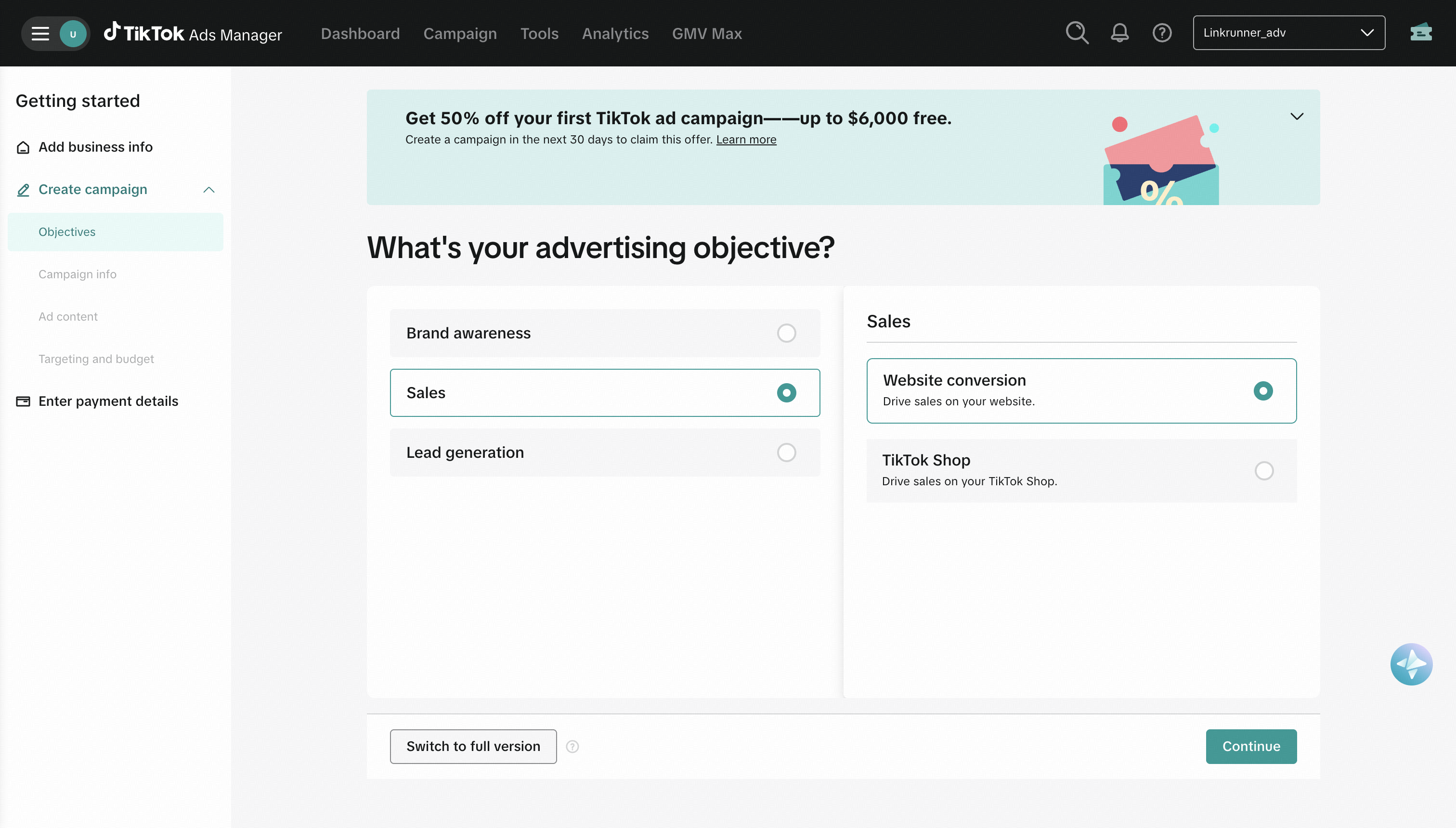 TikTok Campaign - Create Sales Campaign